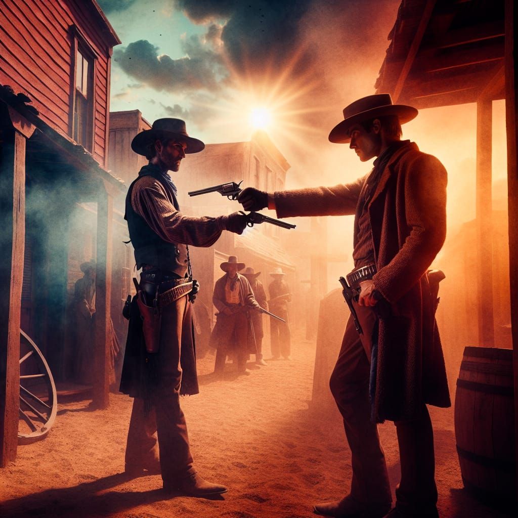 Wild West OK Corral Shootout in Hyperrealistic Style