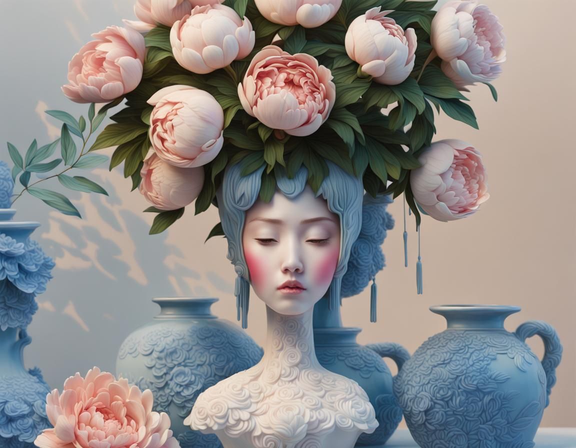 Beautiful Korean Woman Vase in Hyperrealistic Style