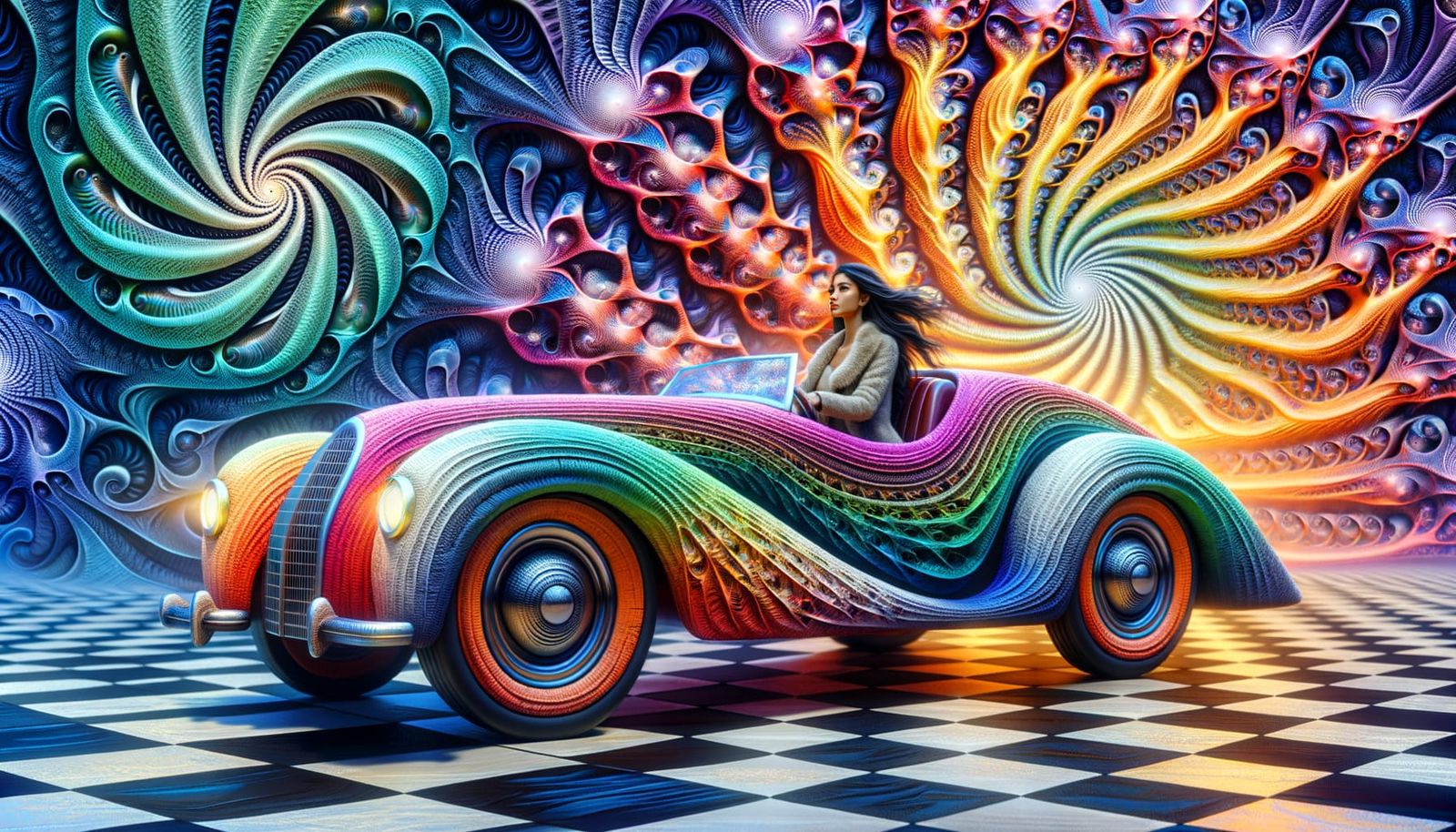 Fractal Car Ride in Surreal Landscape as Impasto Painting