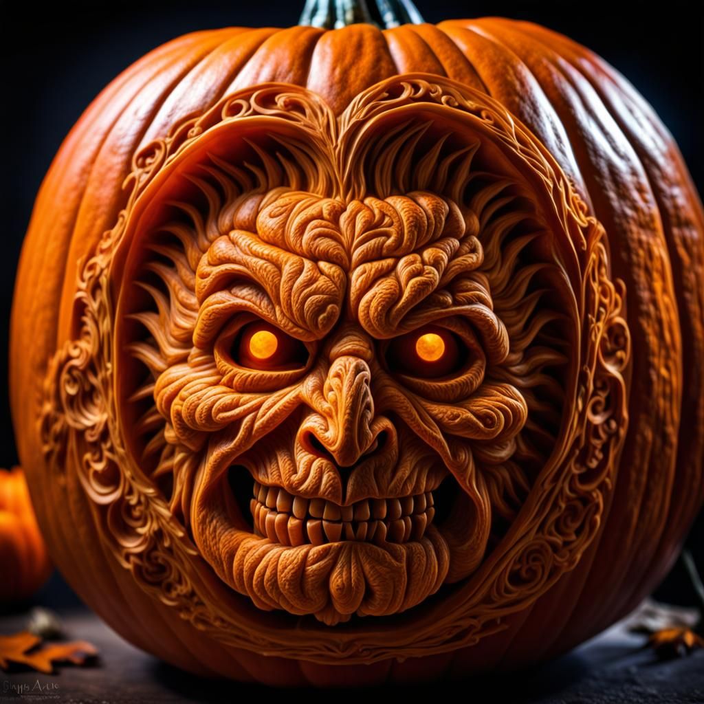 Intricately Detailed Carved Pumpkin in HDR