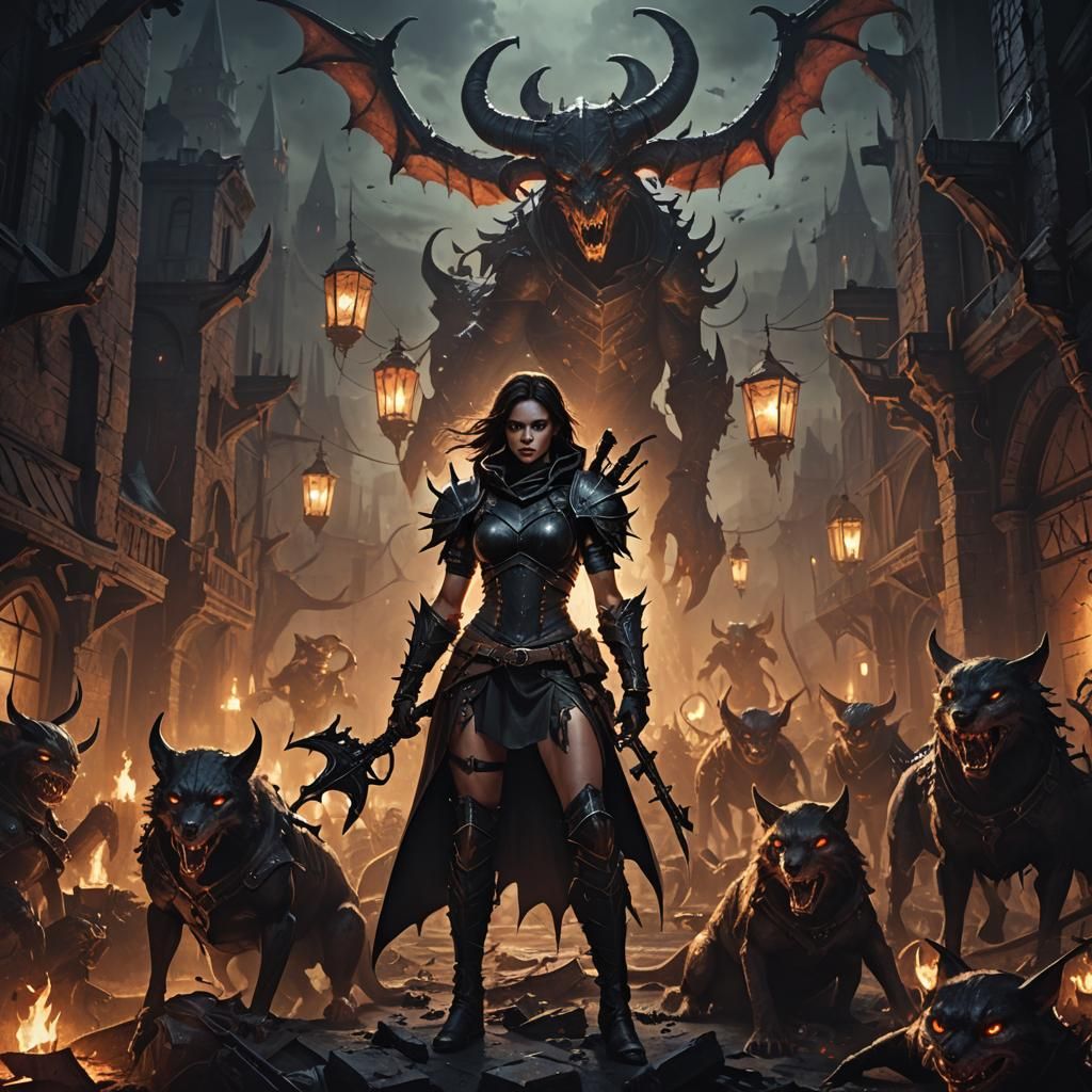 Demon Hunter in Ruined City with Turrets