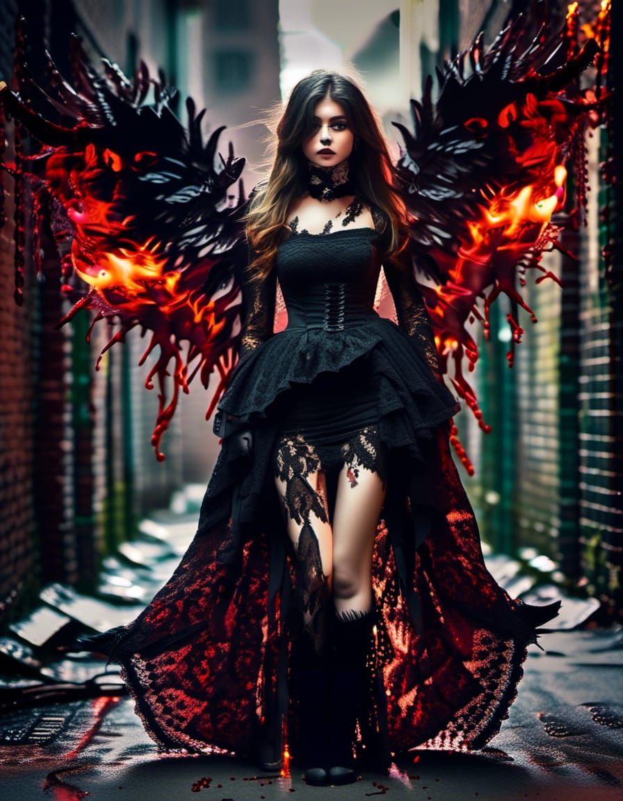 Gothic Angel Woman with Sword and Bleeding Heart