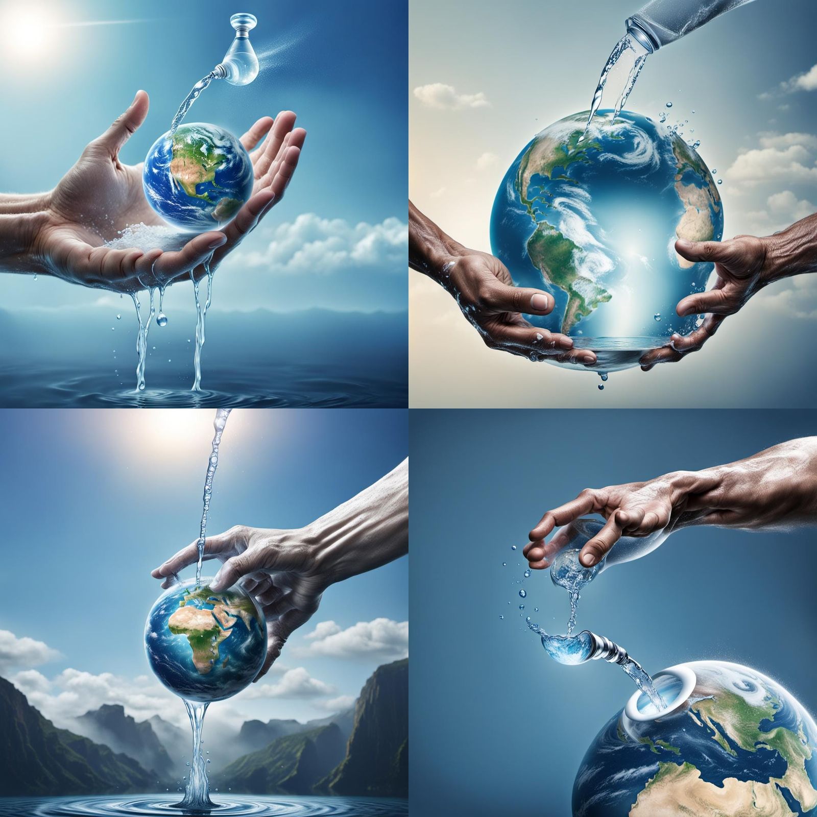 Giant Hand Pours Water on Earth