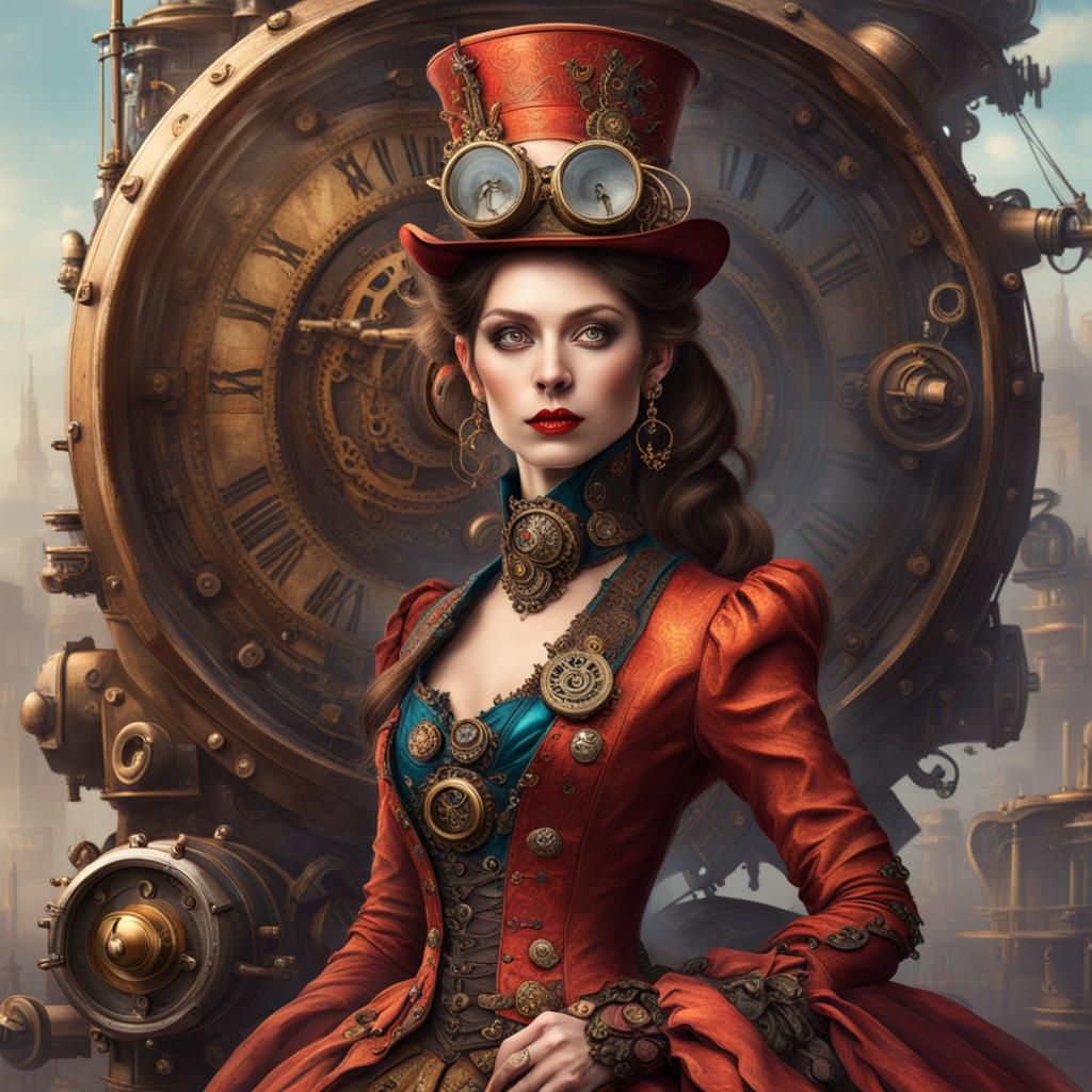 Steampunk She-Monkey in Vibrant Gown