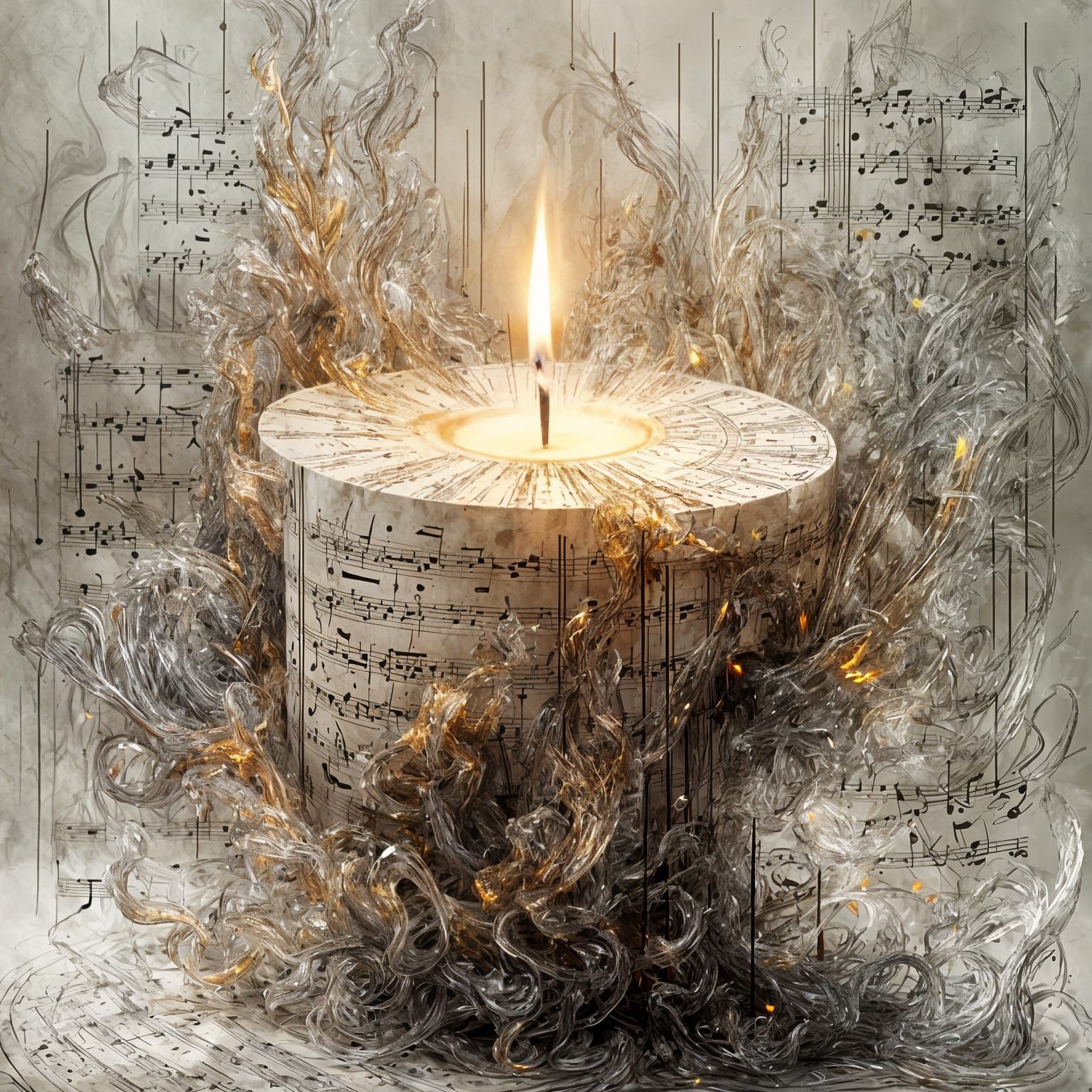 Candlelit Music Score in Surreal 3D Style