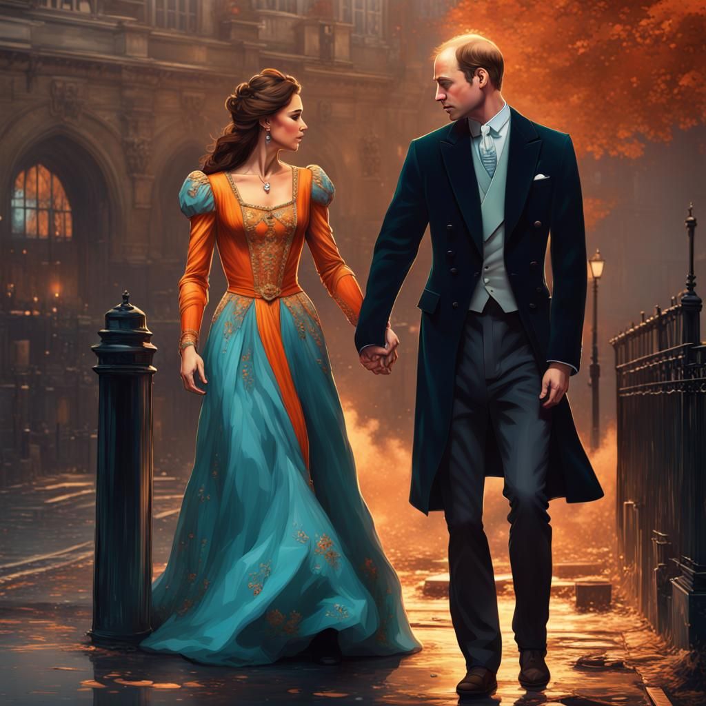 Romantic Prince William and Catherine, Digital Art