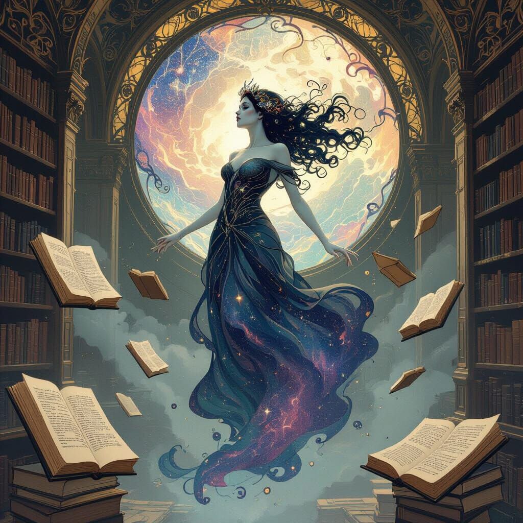 Cosmic Woman in Ancient Library