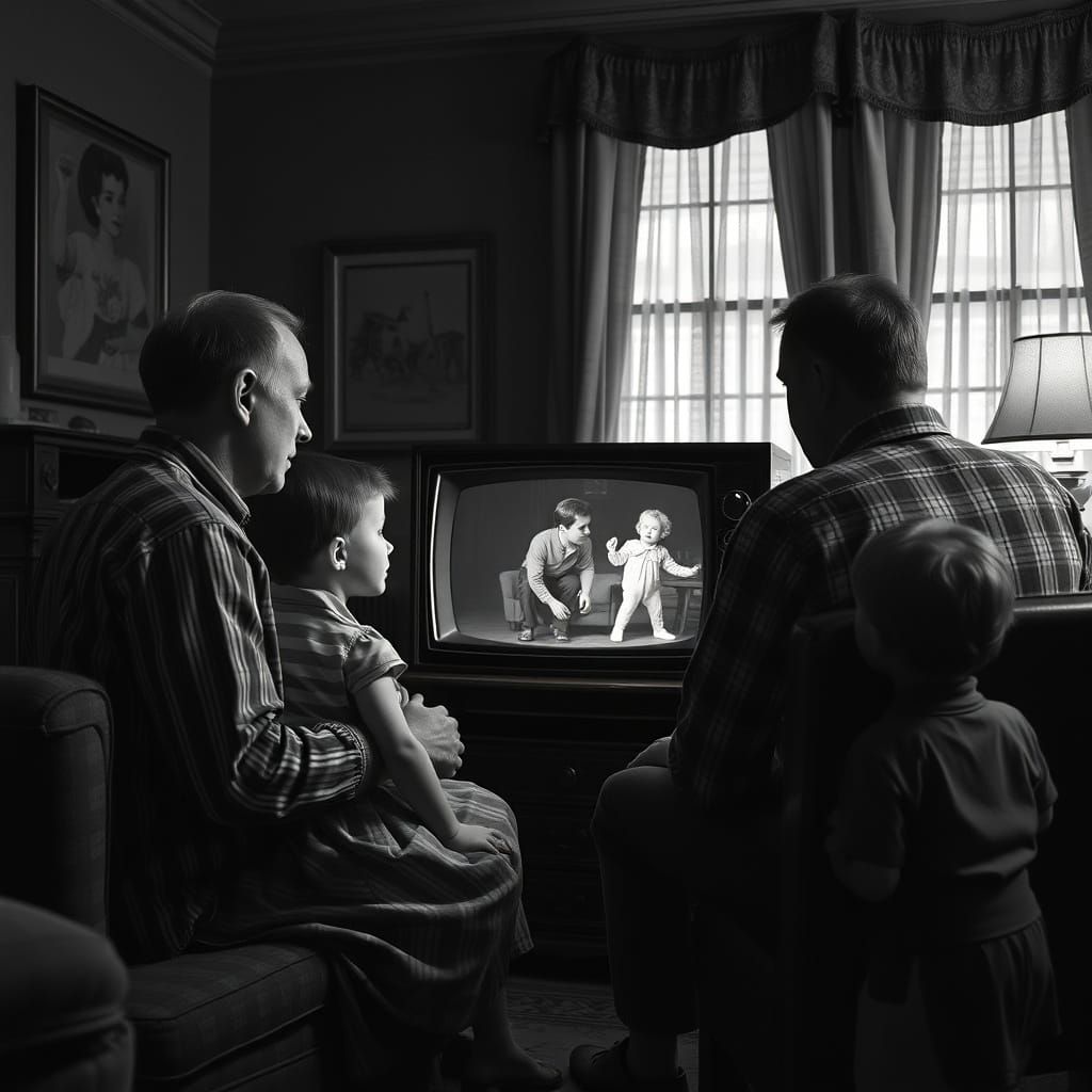 Nostalgic Family TV Night in Rockwell Style