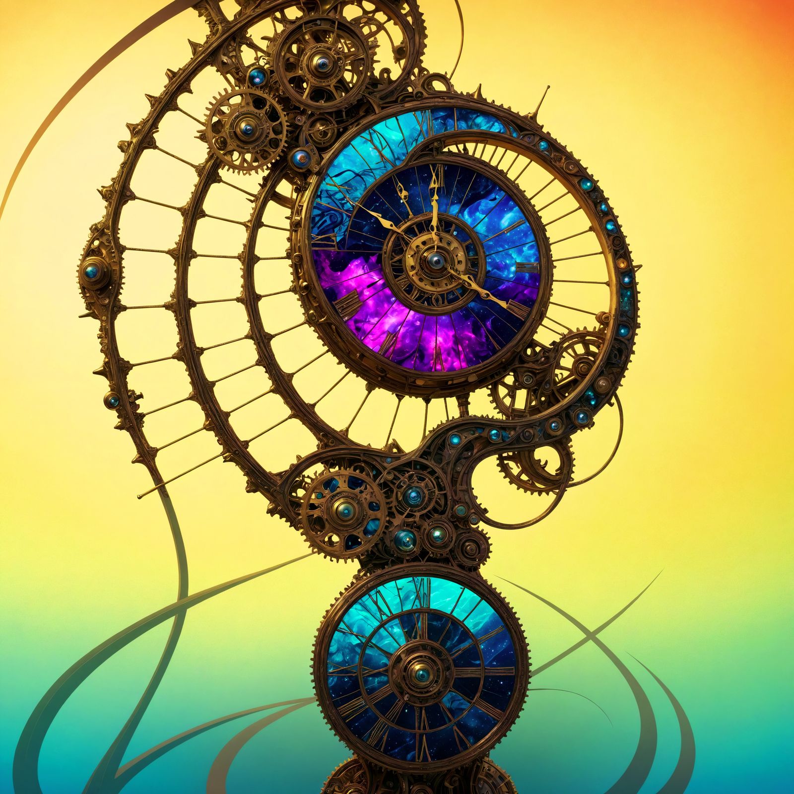 Cosmic Princess in Fractal Chaos: A Surreal Clockwork Dream