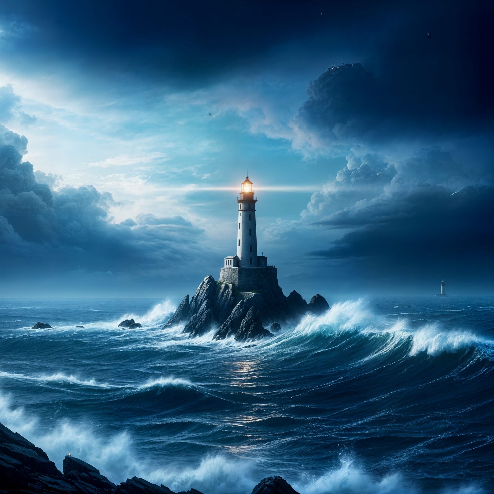 Ancient Lighthouse Amidst Stormy Seas