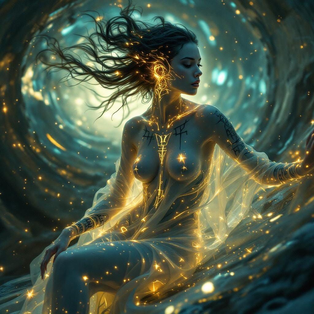 Futuristic Woman in Flowing Garments