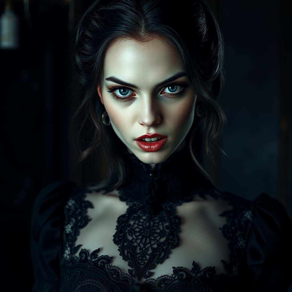 Hyperrealistic Vampire in Victorian Dress