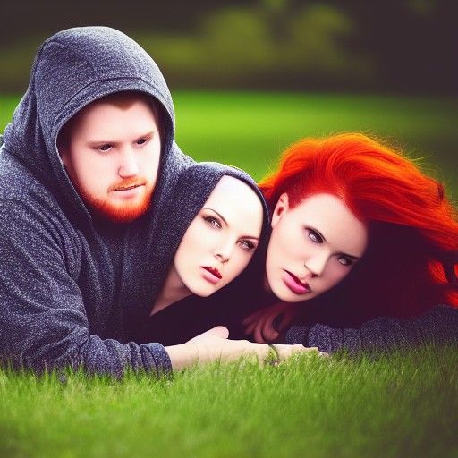 Woman and Man in Grass, Hyper-Realistic Art