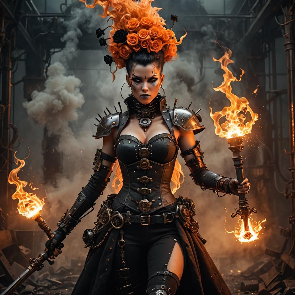 Steampunk Goddess of Molten Metal and Fire