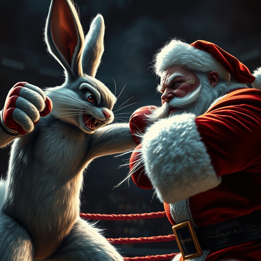 Easter Bunny Lands Fierce Punch on Santa's Cheek in Epic Box...