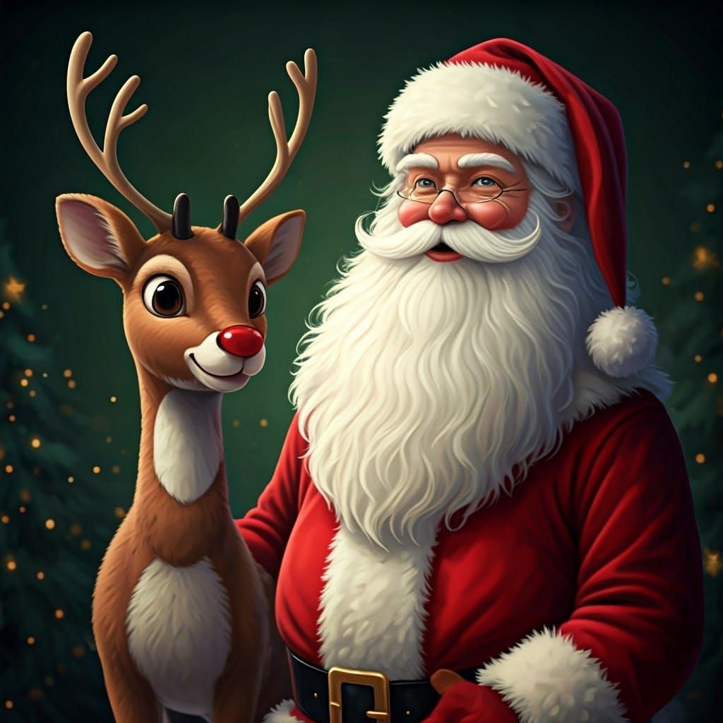 Jolly Santa and Rudolph Soar Through a Festive Christmas Lan...