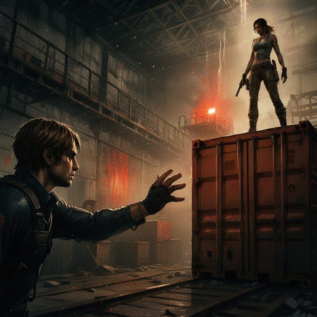 Gritty Watercolor Tomb Raider on Shipping Container