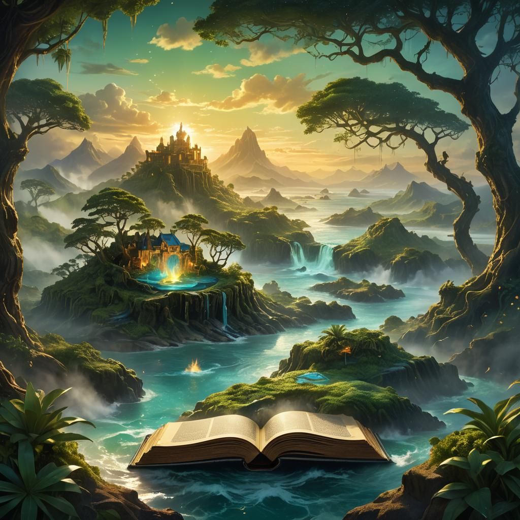 Glowing Island Emerges from Ancient Book