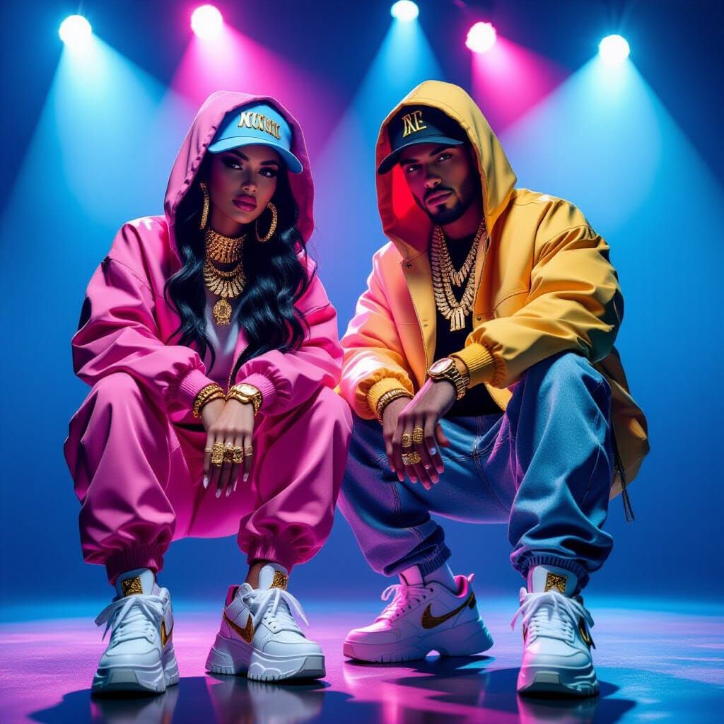 Stylish Hip Hop Couple in Fashion Editorial Style