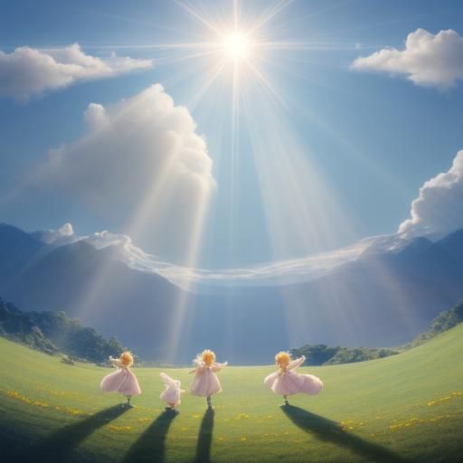 Children's Lakeside Joy: A Fantasy in Soft Light