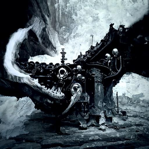 Dragon Skull in Hellish Steampunk Landscape