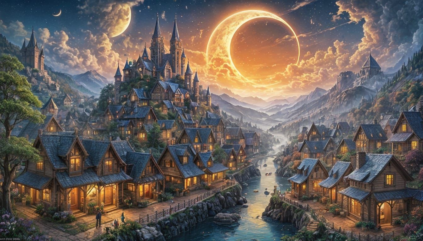 Village in Crescent Moon: Digital Concept Art