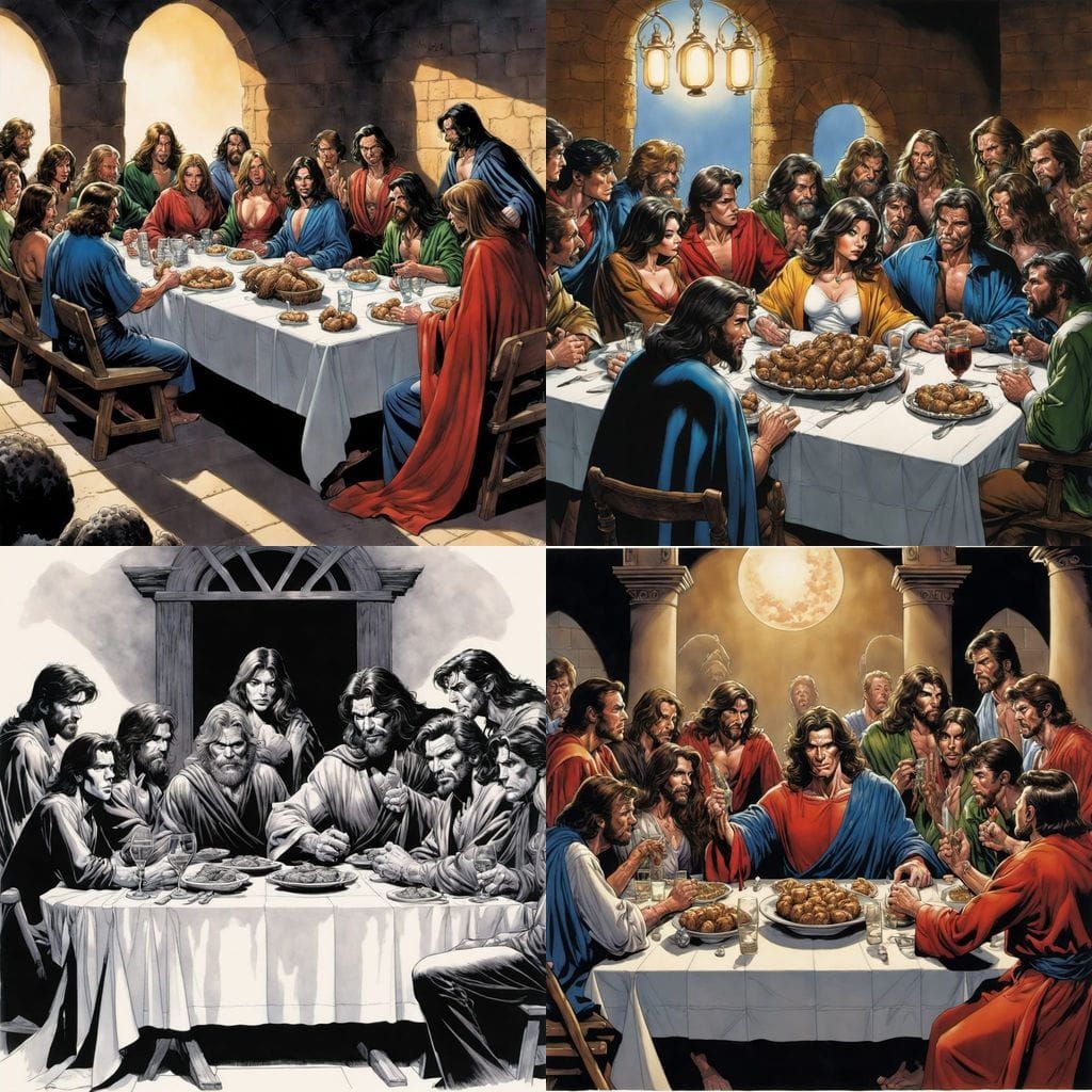 Last Supper in a Neo-Noir Comic Book Style