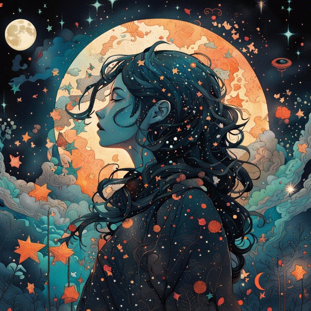 Macabre Starry Night Silhouette: Broken Inside
