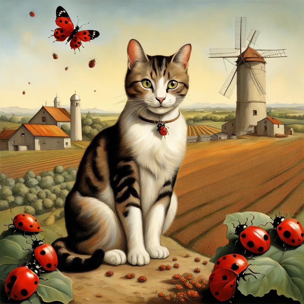 Farmer Cat in Romantic Surrealist Style