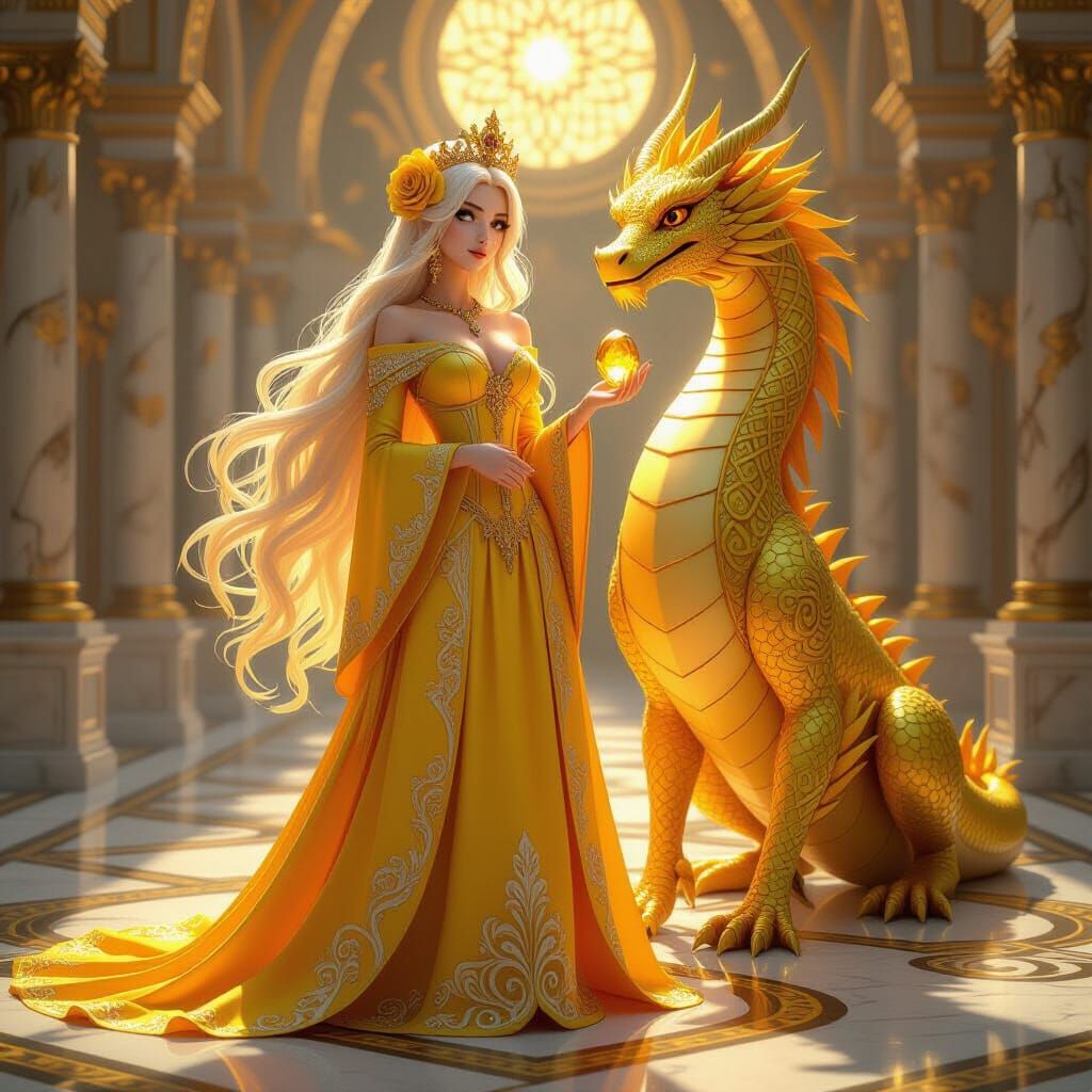 Golden Dragon & Woman in Gothic Yellow Dress