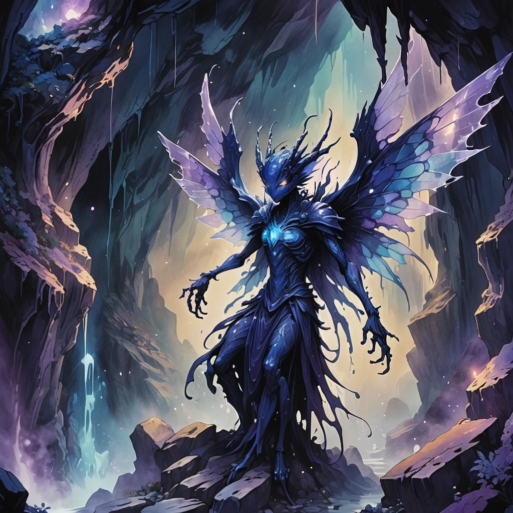 Blue Fairy Monster Emerges from Crystal Cave