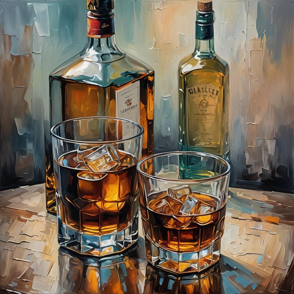Abstract Whiskey Still Life in Oil with Dynamic Lighting