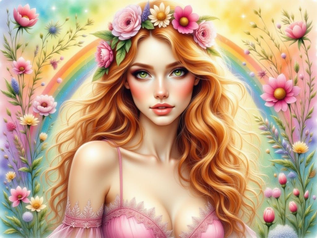 Diverse Couple Embracing Love in Rainbow Art