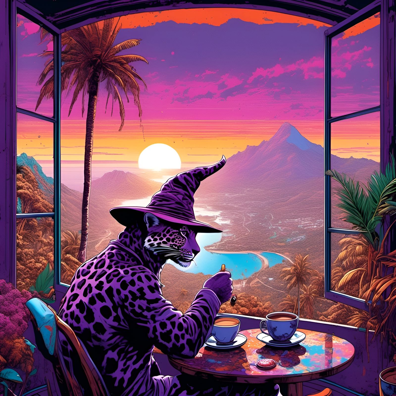 Leopard Humanoid in Paradise: Splatter Graffiti Art