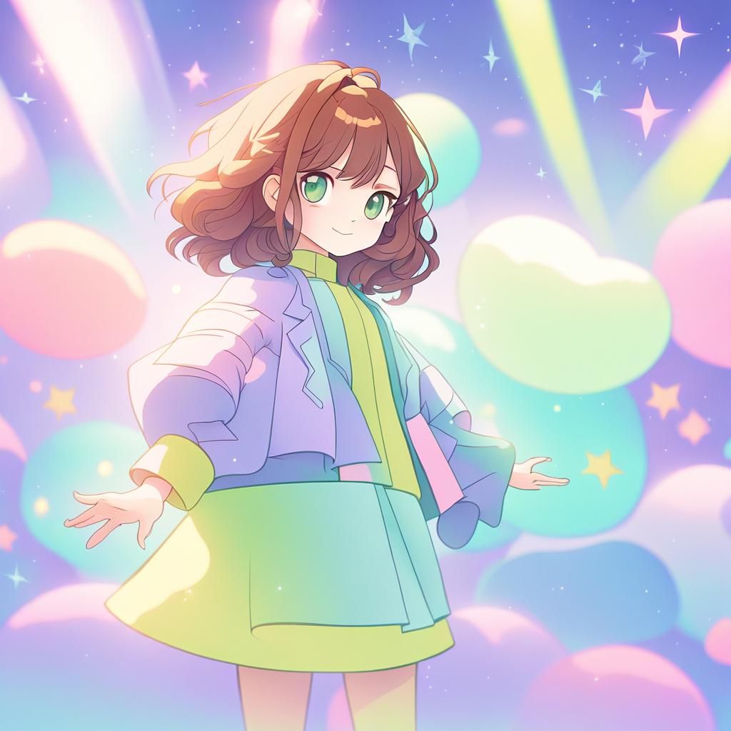 Anime Girl with Reddish Hair in Pastel Colors