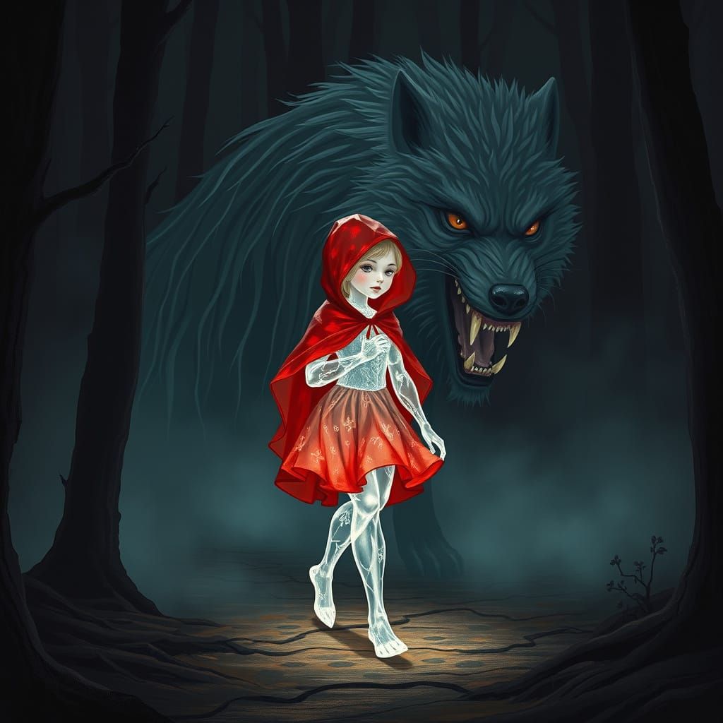 Crystal Little Red Riding Hood Walks Amidst Dark Woodland