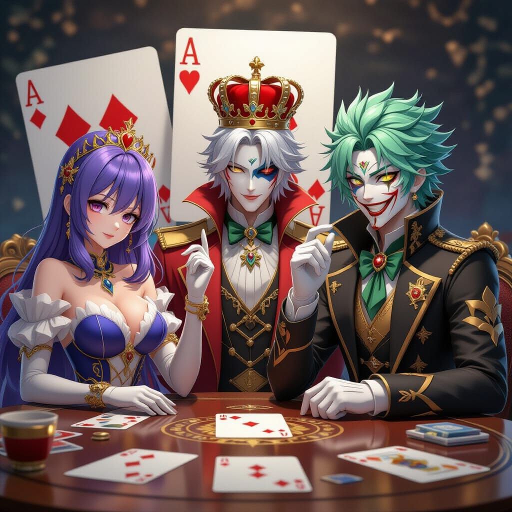 Playing Card Royals and Joker in 3D Anime Style
