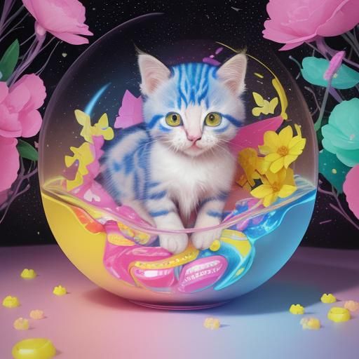 Whimsical Kitten in Candyland Art Style