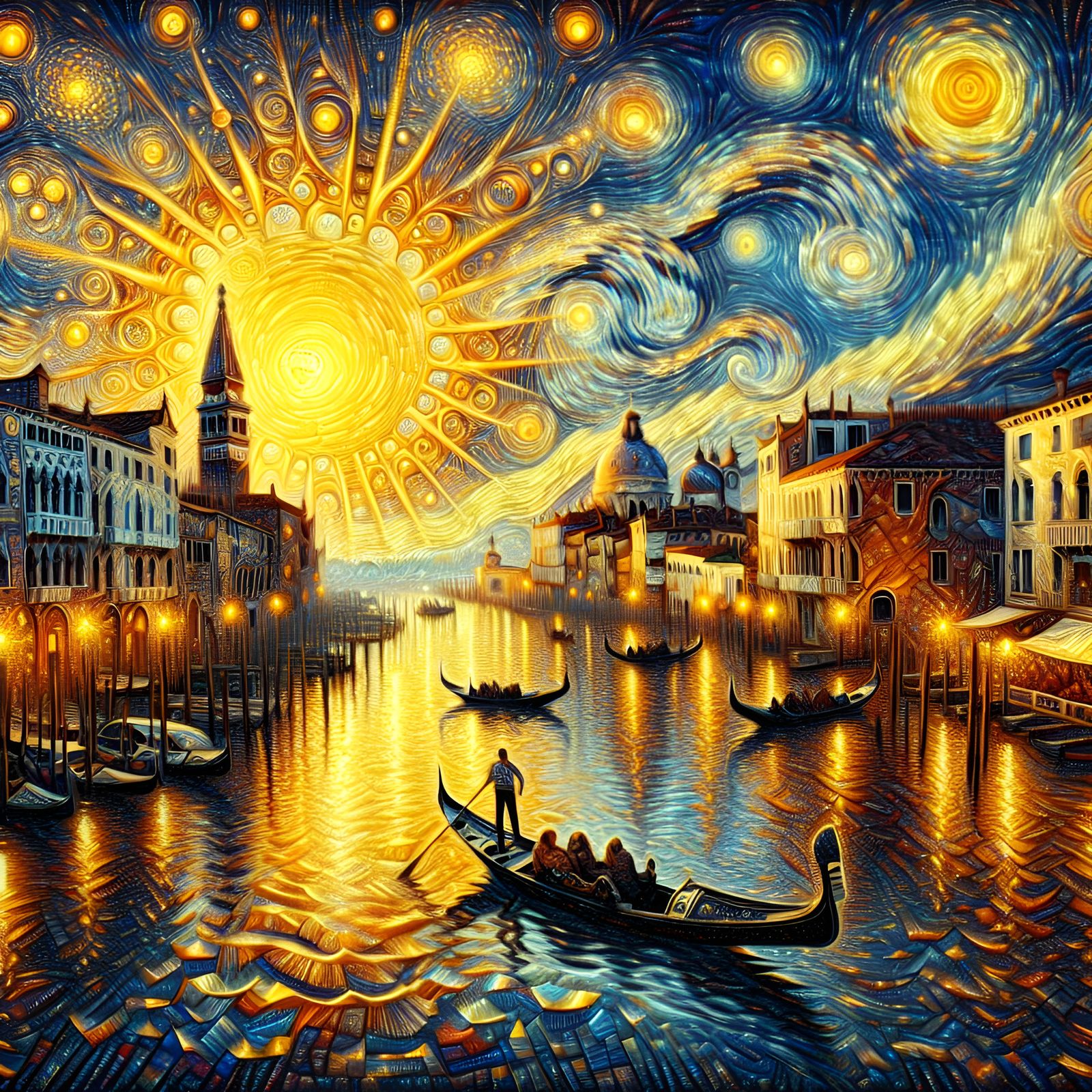 Venice Sunset: Gondolas in Kaleidoscopic Impressionist Mosai...