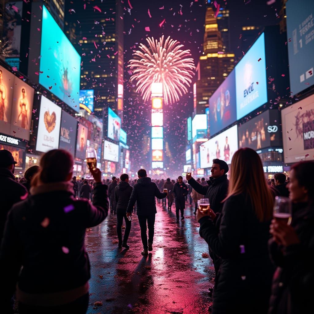 Vibrant New Year's Eve City Celebration with Fireworks