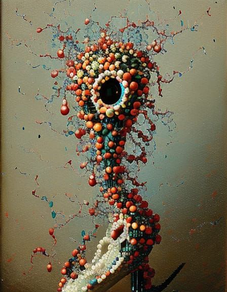 Dreamy Monster with Red Heart Eyes in Pop Art Style