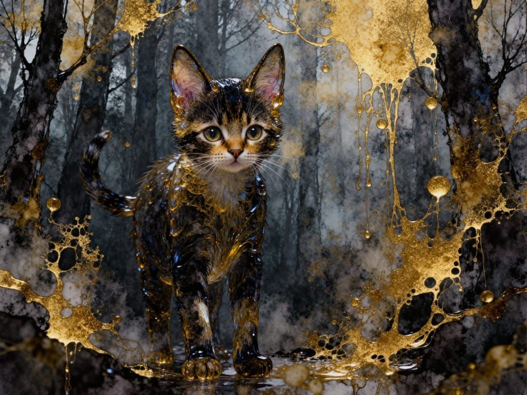 Surreal Dripping Oil Painting of a Cat