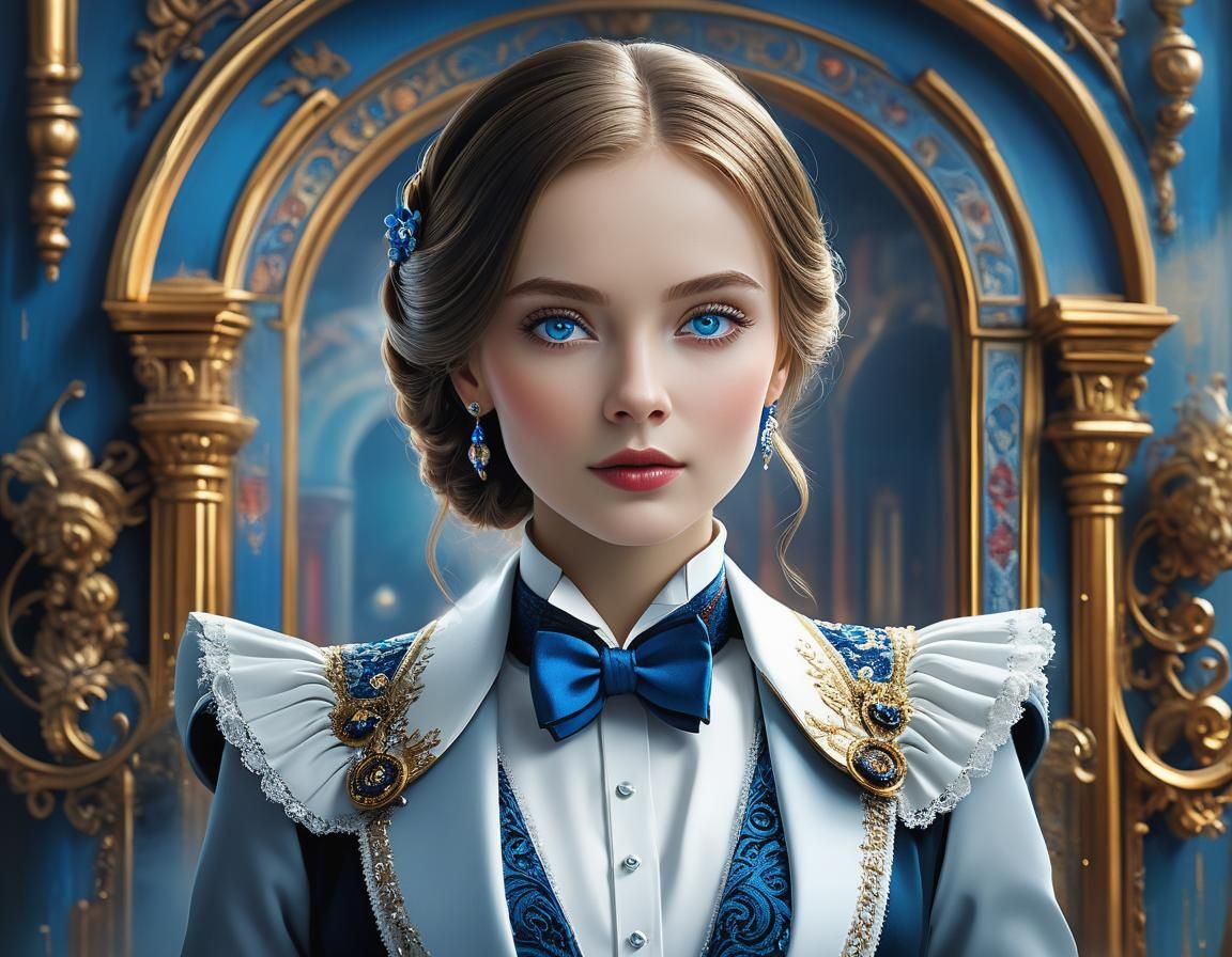 Blonde woman in fancy tuxedo