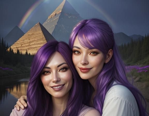 Woman with Purple Hair in Colorful Landscape