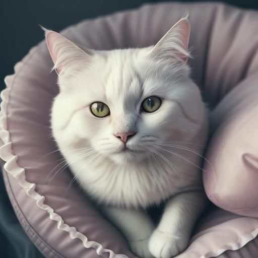 Fluffy Cat Portrait on Velvet Cushion