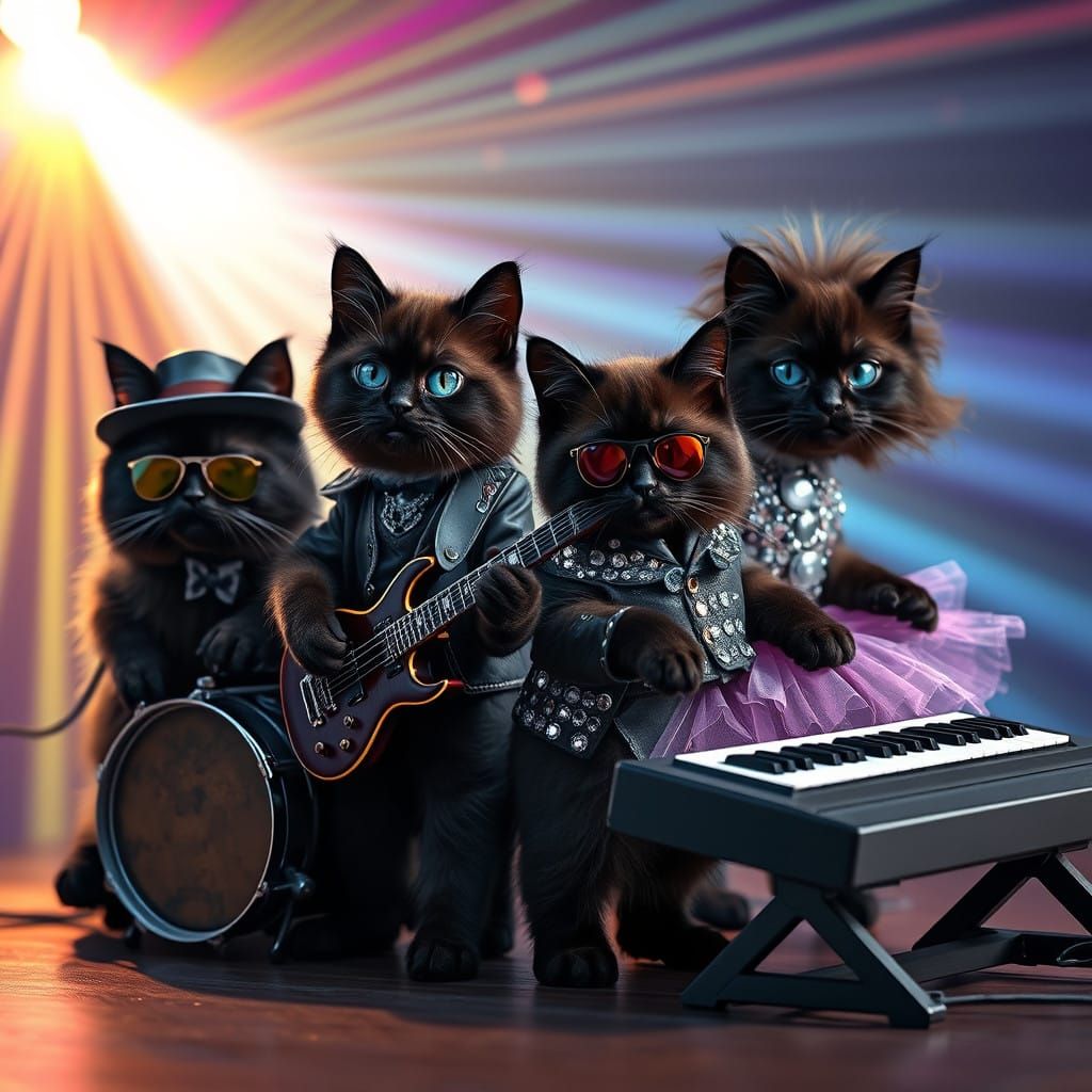 Rockstars of the Feline Realm: A Whimsical Band of Four