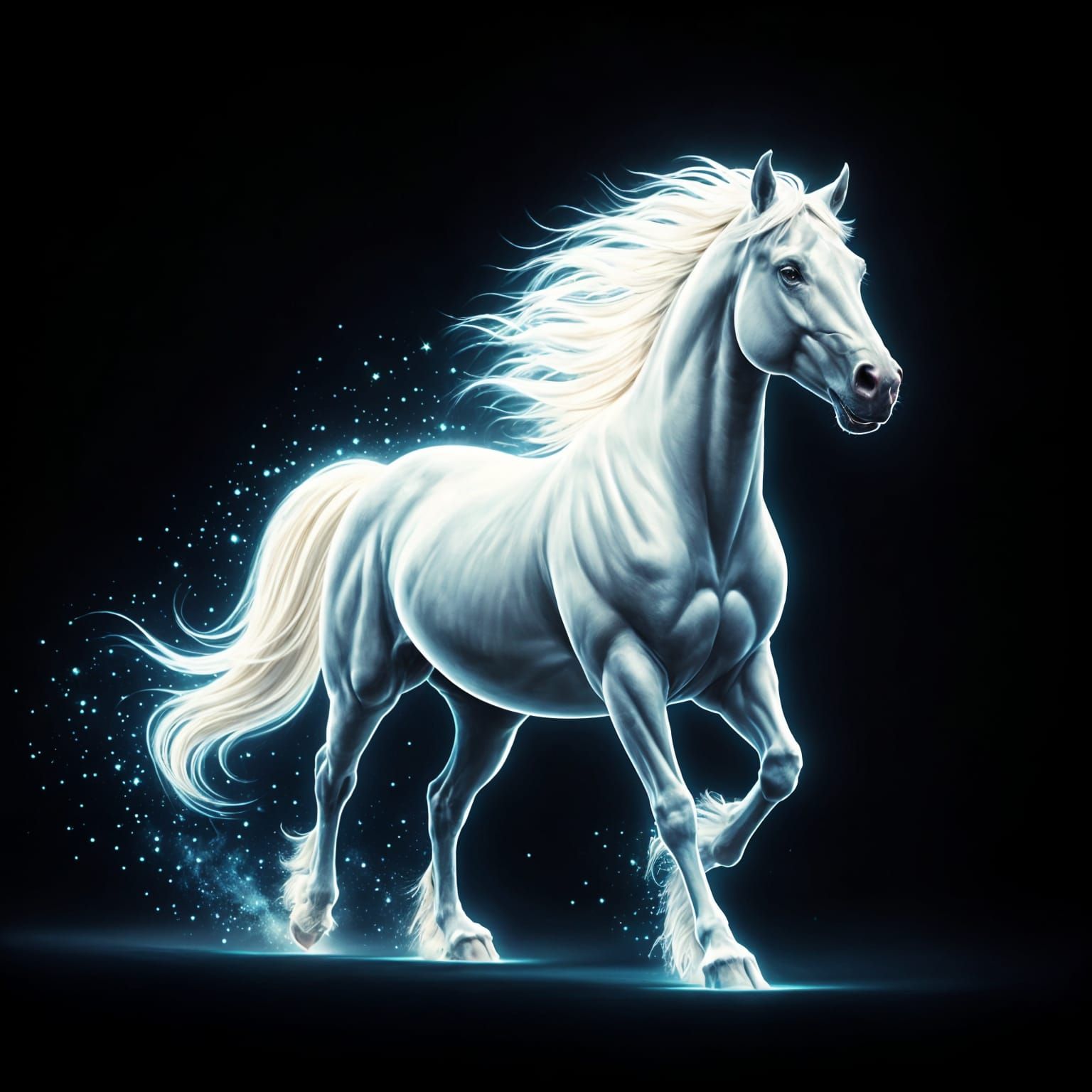 Ethereal White Stallion Gallops Across a Starry Night