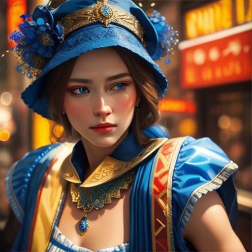 Blue-Toned Portrait Painting in Oil on Canvas