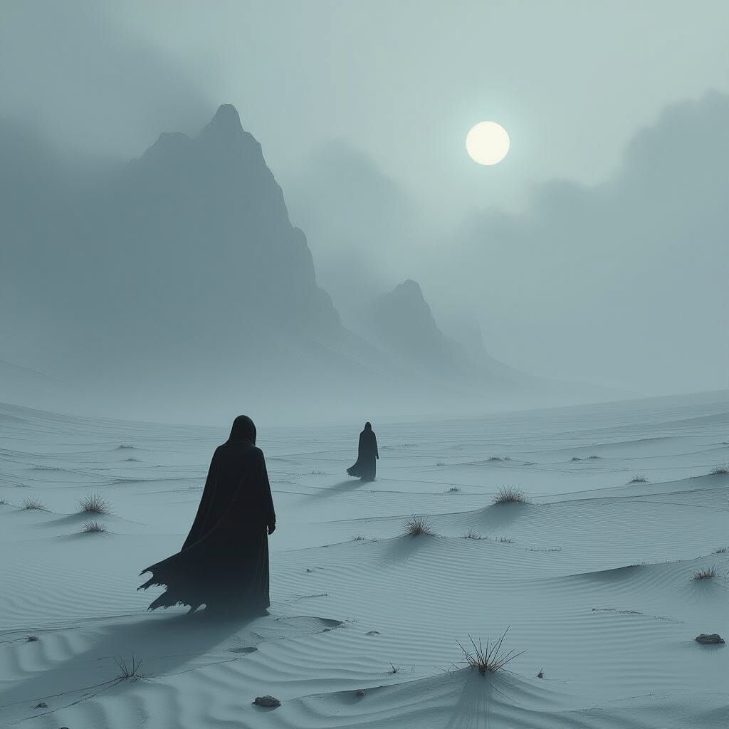 Desolate Figure in Barren Surrealist Landscape