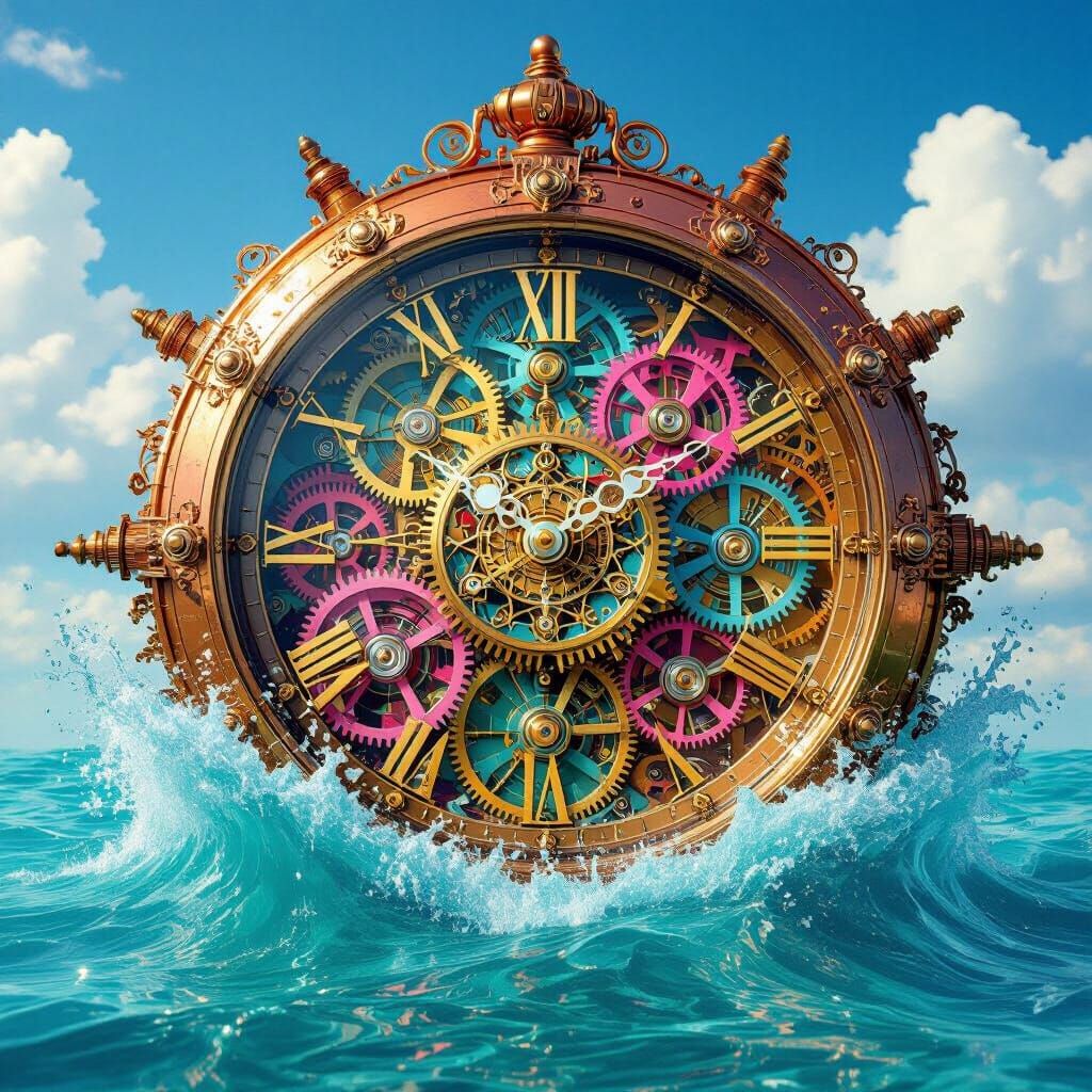 Steampunk Clockwork Explosion in Turquoise Water
